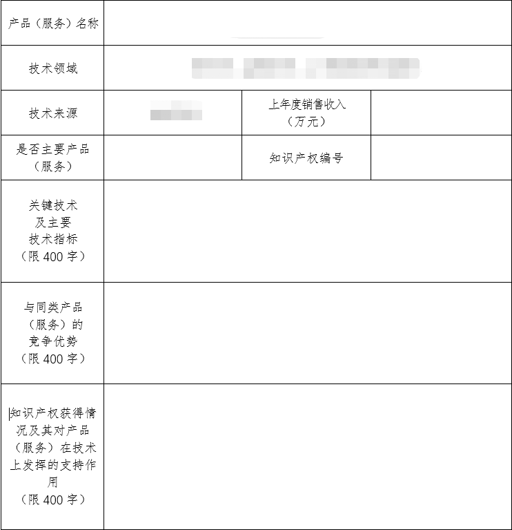 高新技術企業認定填報指南 技術服務類高新技術產品（服務）PS表核心項目填寫說明